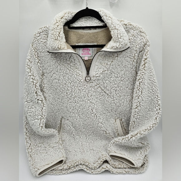 Cozy Sherpa Tops - Cozy Sherpa Women's Large Off White Beige 1/4 zip Fleece PullOver With Pockets